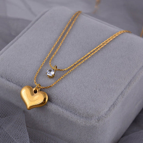 TFC Heart And Stone Layered Gold Plated Pendant Necklace