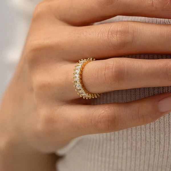 TFC Adjustable White Stone Gold Plated Ring
