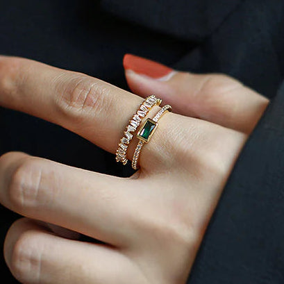 TFC Double Green Emerald Gold Plated Adjustable Ring