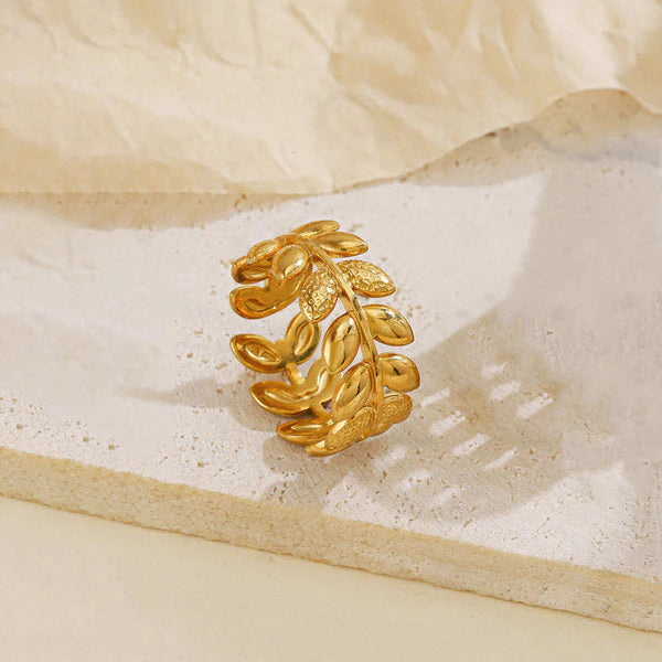 TFC Curve Leaf Gold Plated Adjustable Ring