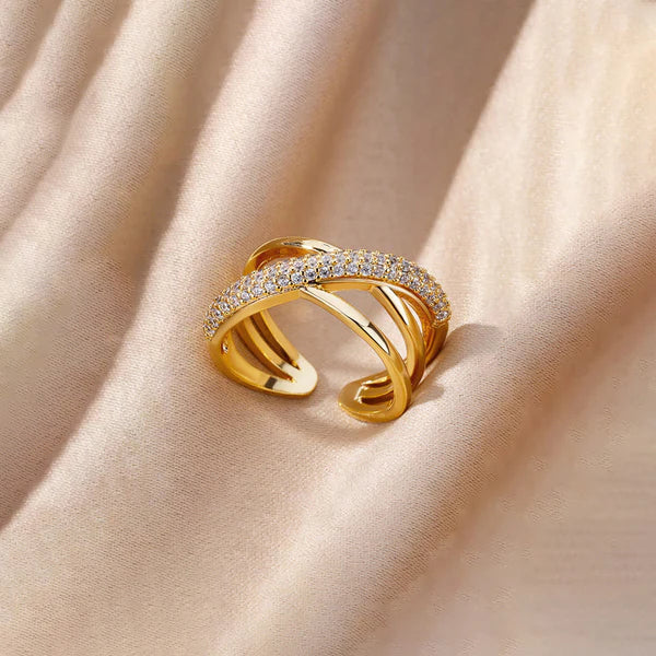 TFC Cross Stones Gold Plated Adjustable Ring
