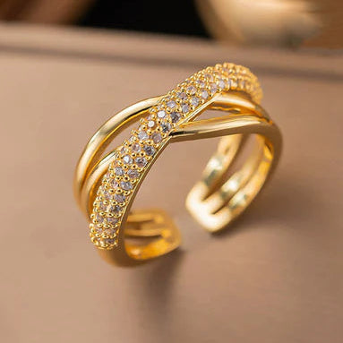 TFC Cross Stones Gold Plated Adjustable Ring