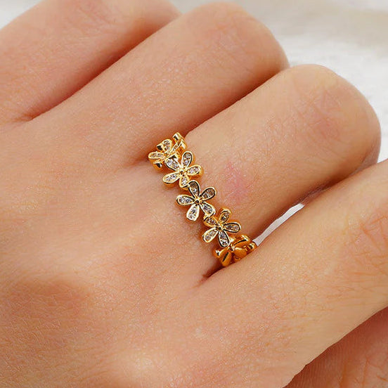 TFC Flora Stone Gold Plated Adjustable Ring