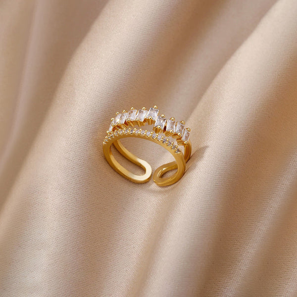 TFC White Stone Crown Adjustable Gold Plated Ring