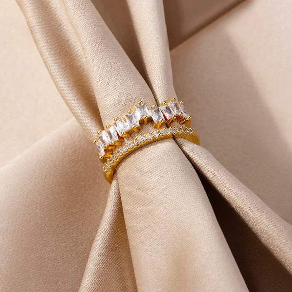TFC White Stone Crown Adjustable Gold Plated Ring