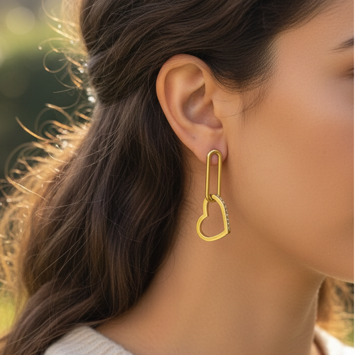 TFC Stone Heart Gold Plated Dangler Earrings