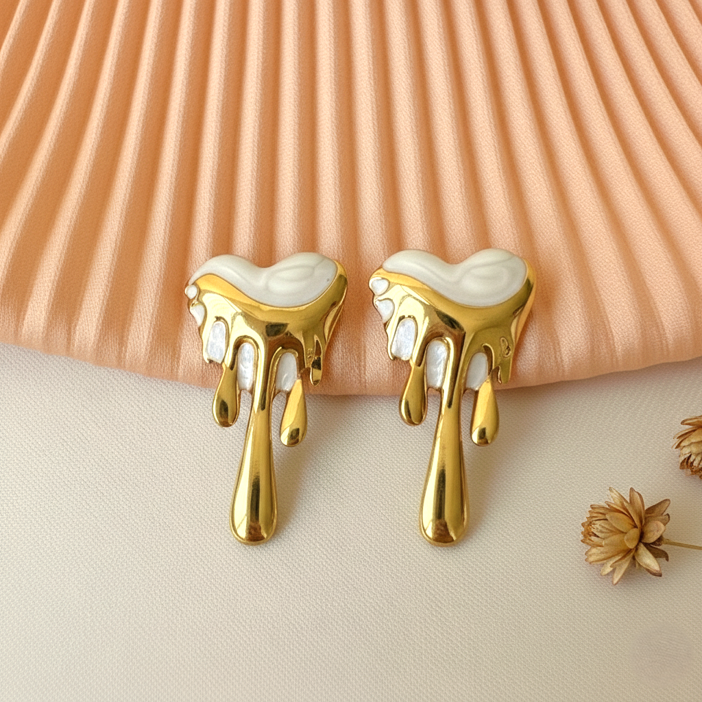 TFC White Melting Heart Gold Plated Stud Earrings