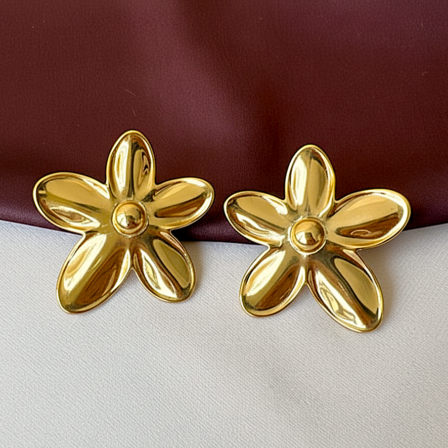 TFC Shiny Flower Plated Stud Earrings