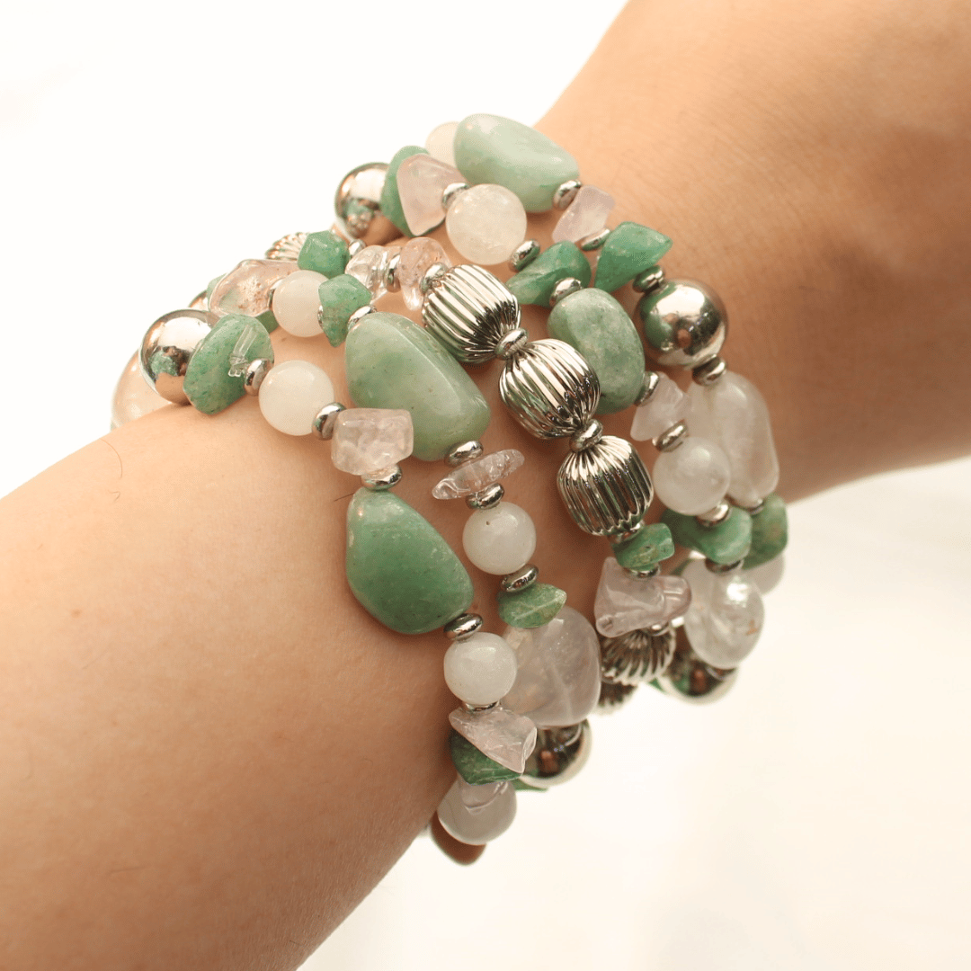 TFC Green Agate Silver Plated Bracelet Stack (Set of 5)