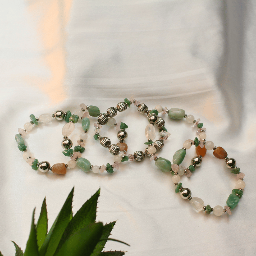TFC Green Agate Silver Plated Bracelet Stack (Set of 5)