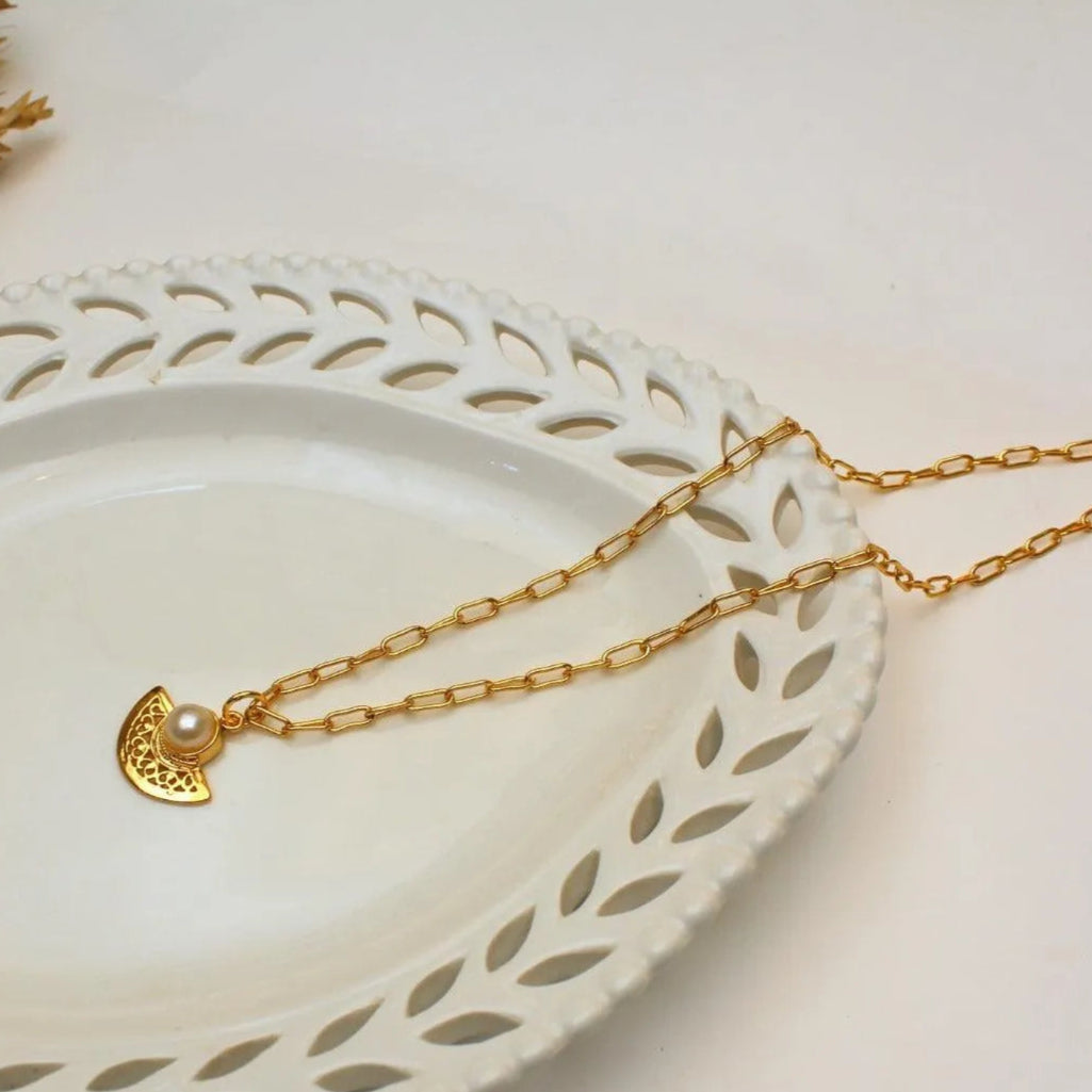 TFC Pearl Moon Gold Plated Pendant Necklace