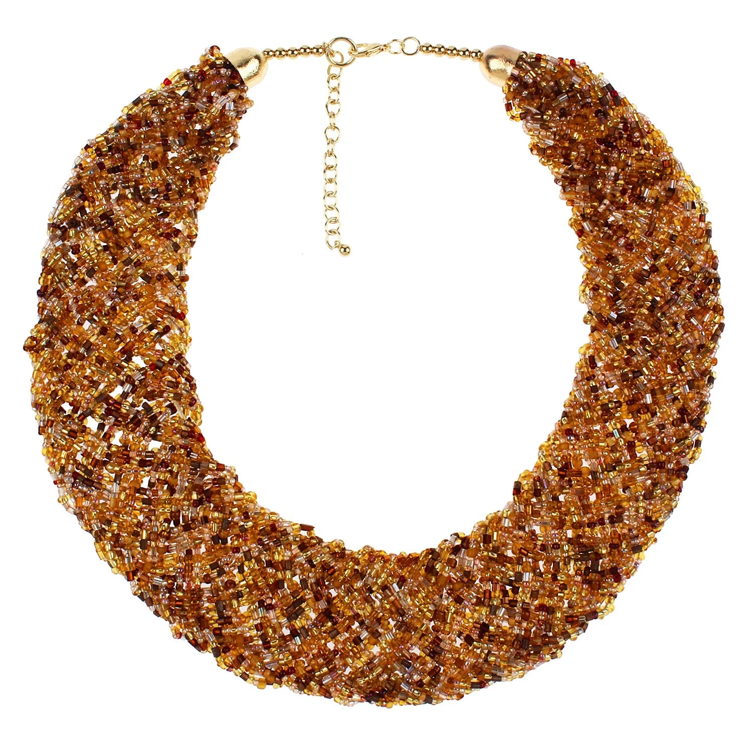 TFC Boho Beige Mesh Beaded Collar Necklace