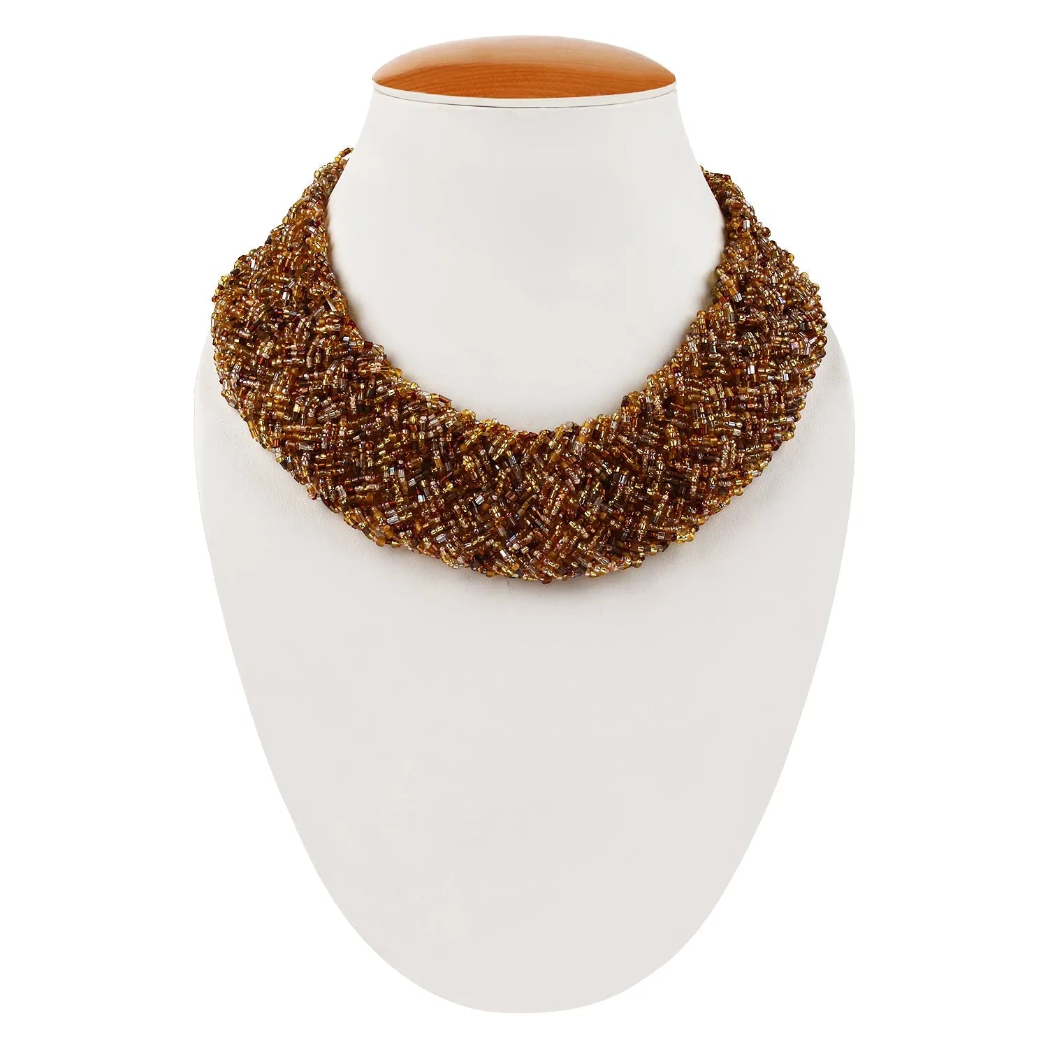 TFC Boho Beige Mesh Beaded Collar Necklace