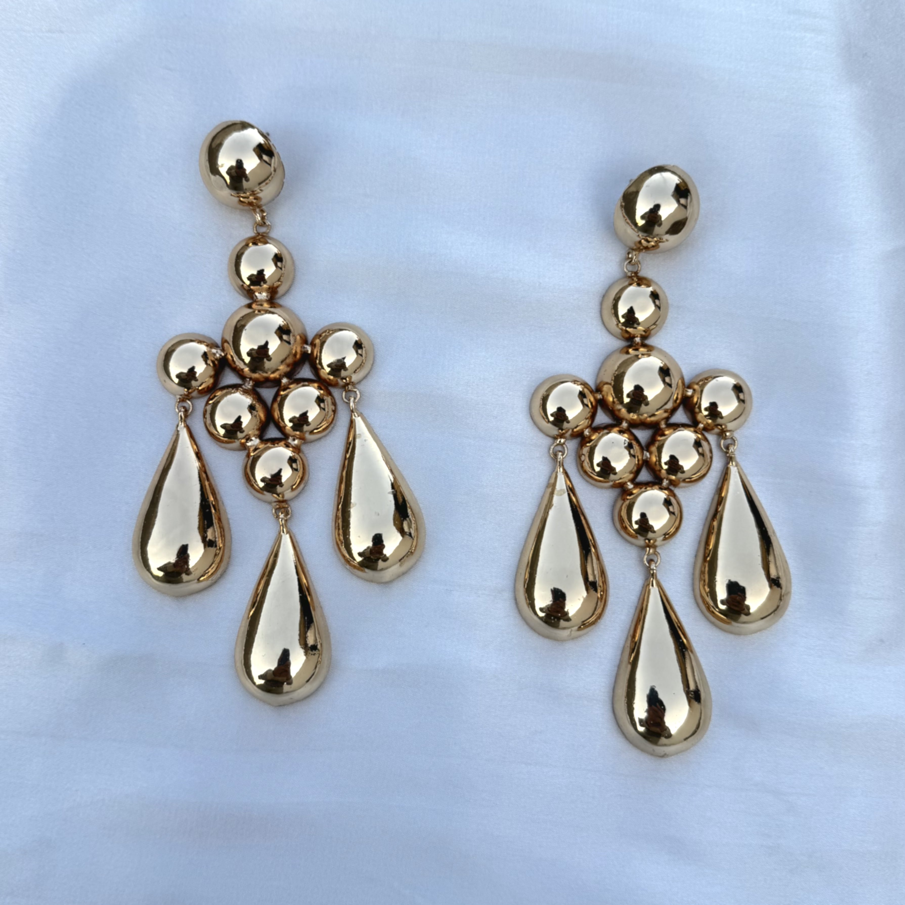 TFC Bold Bead 3 Drop Gold Plated Dangler Earrings