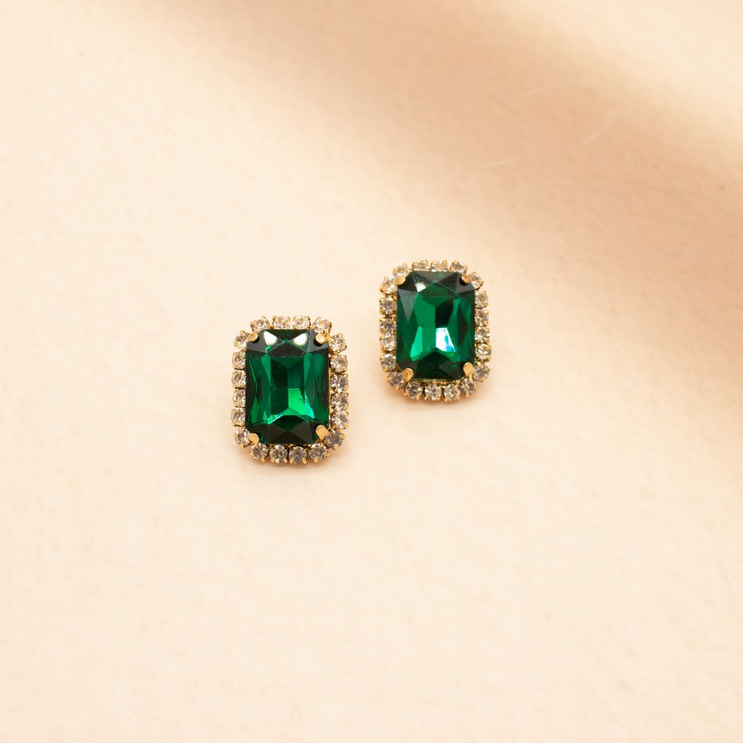 TFC Studded Emerald Gold Plated Stud Earring