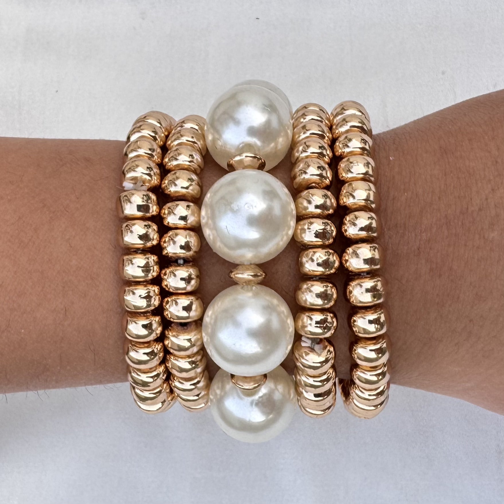 TFC Bold Pearl Gold Plated Stacked Bracelet (set of 5)