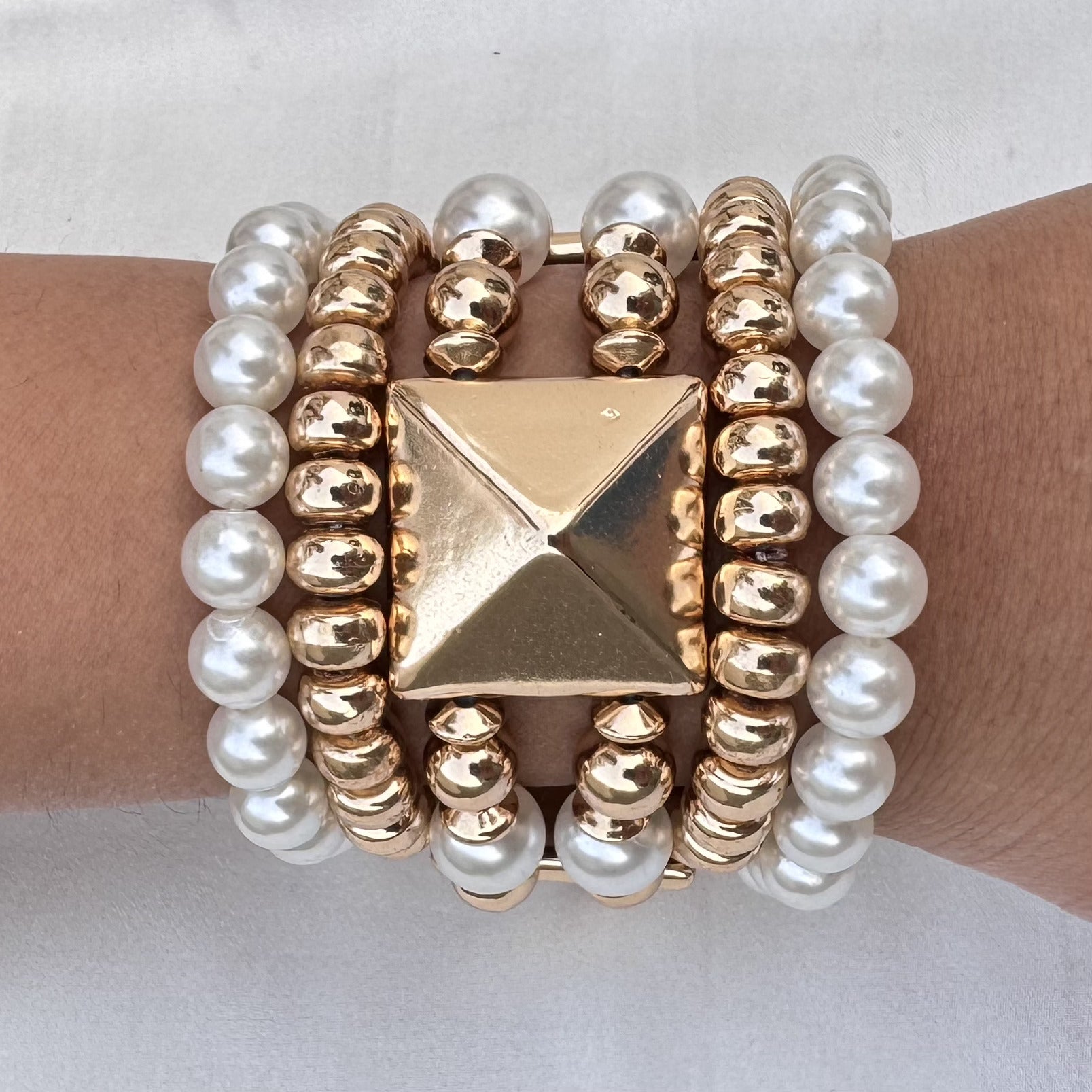 TFC Pearl & Gold Plated Stacked Bracelet (set of 5)