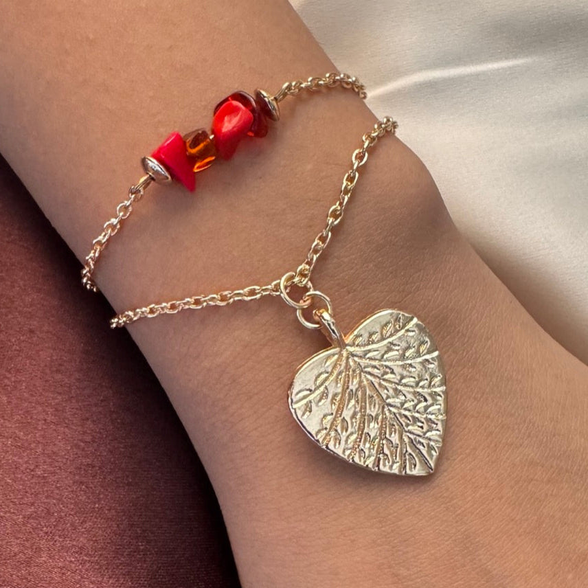TFC Red Uncut Leaf Bead Gold Plated Bracelet