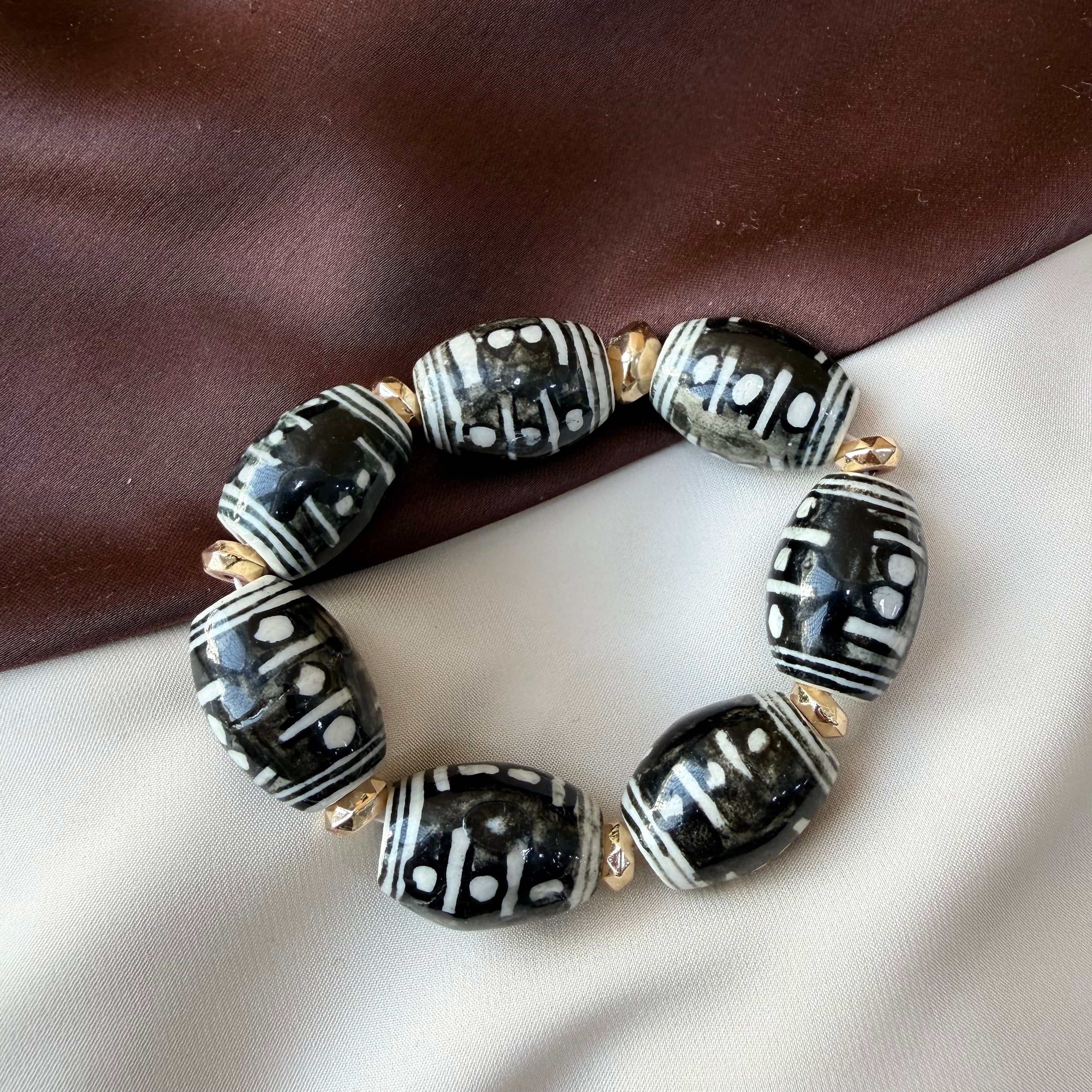 TFC Black Line Art Ceremic Gold Plated Bracelet