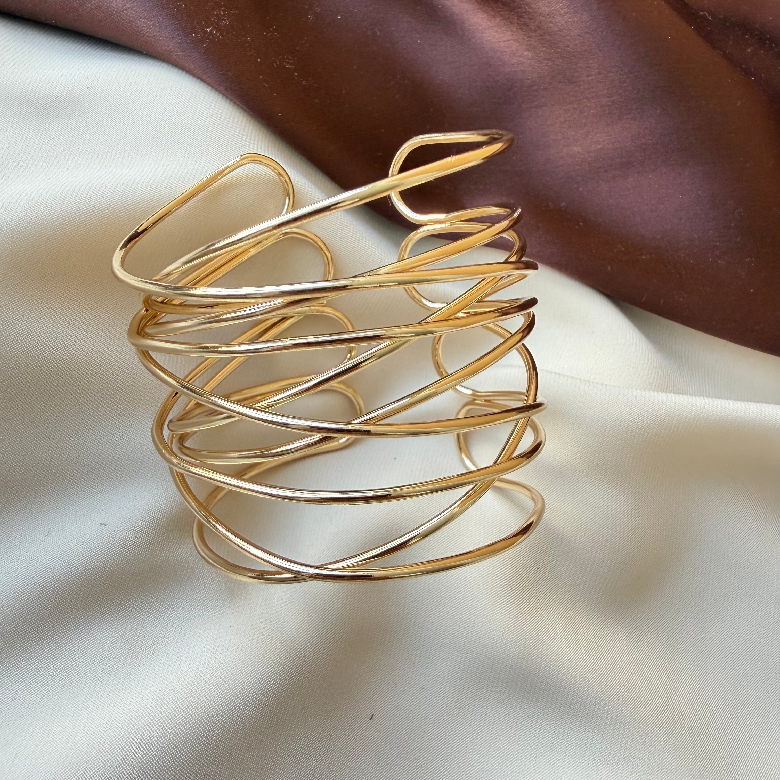 TFC Criss Cross Gold Plated Adjustable Cuff Bracelet