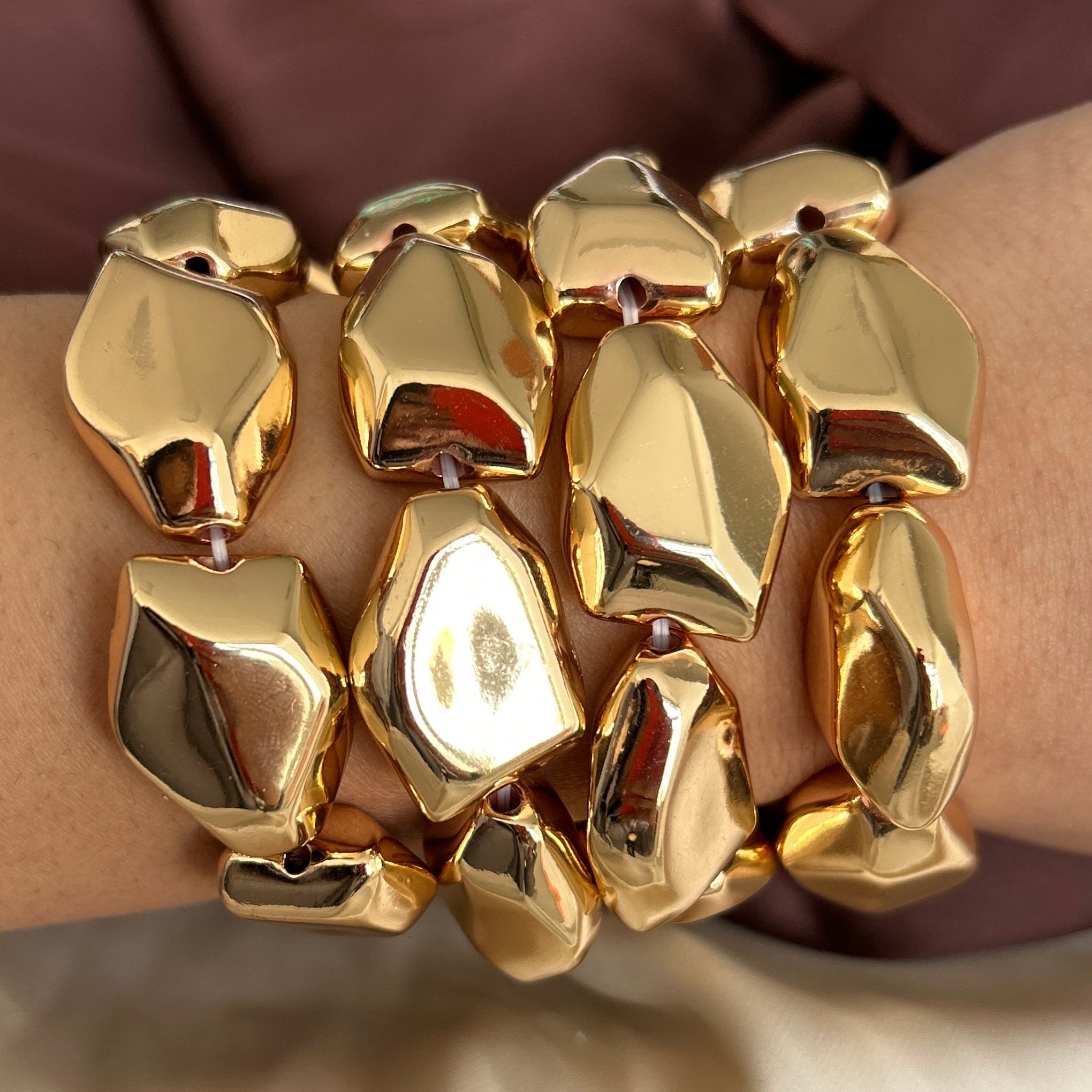 TFC Irregular Bold Bead Gold Plated Bracelet (set of 4)