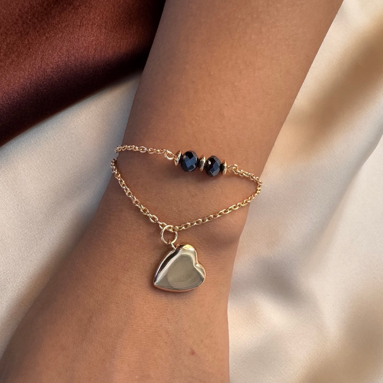 TFC Flat Heart Bead Charm Gold Plated Bracelet