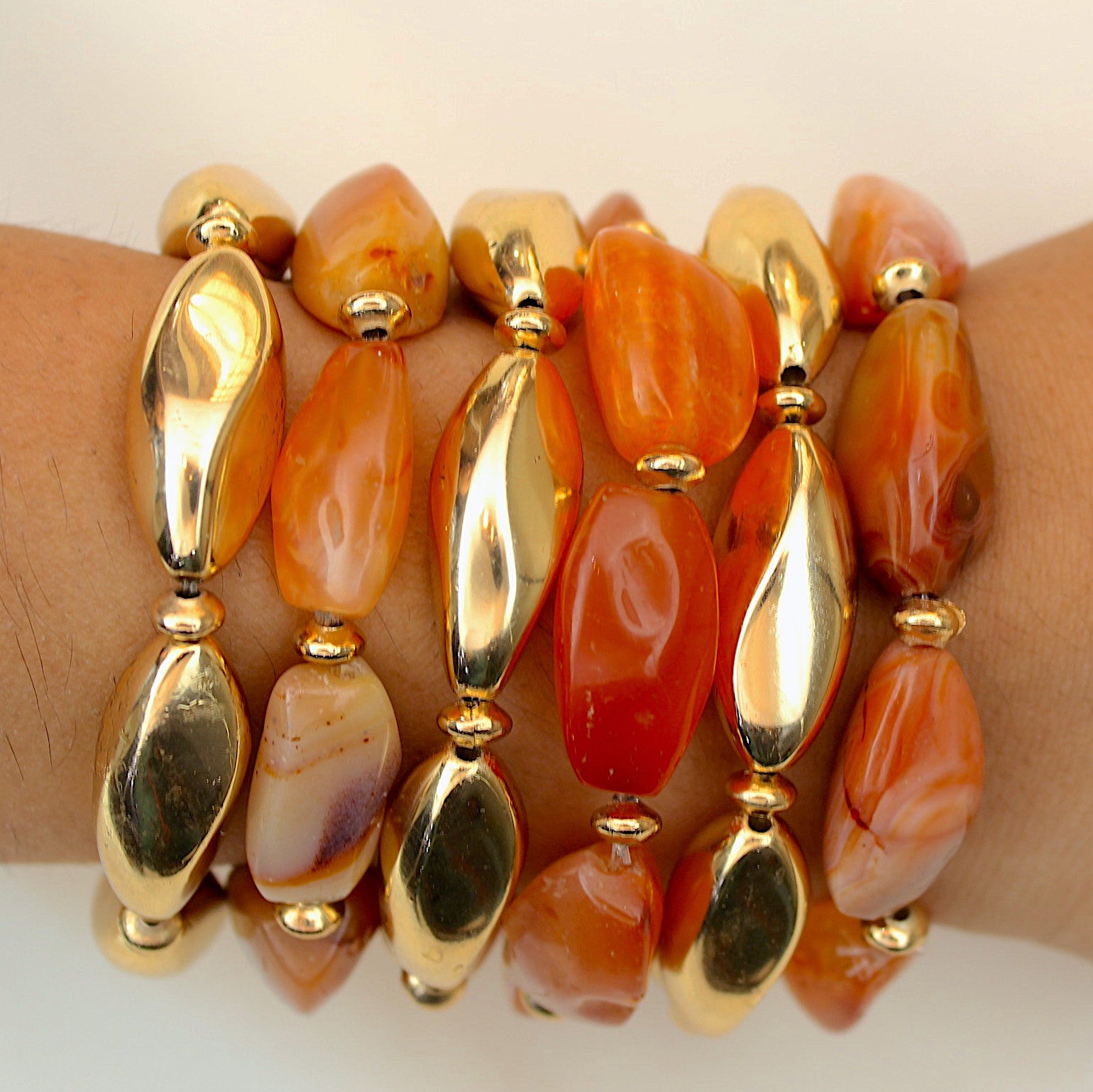 TFC Agate Stones and Gold Beads Stacked Bracelet (Set of 6)