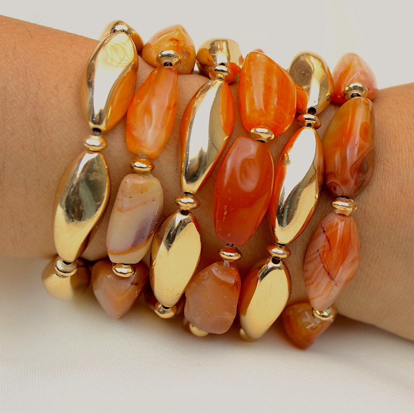 TFC Agate Stones and Gold Beads Stacked Bracelet (Set of 6)