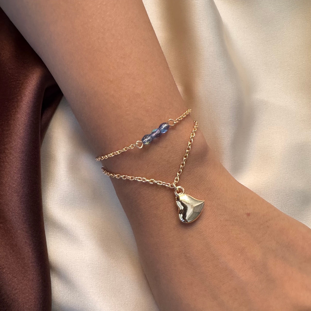 TFC Heart Blue Bead Charm Gold Plated Bracelet