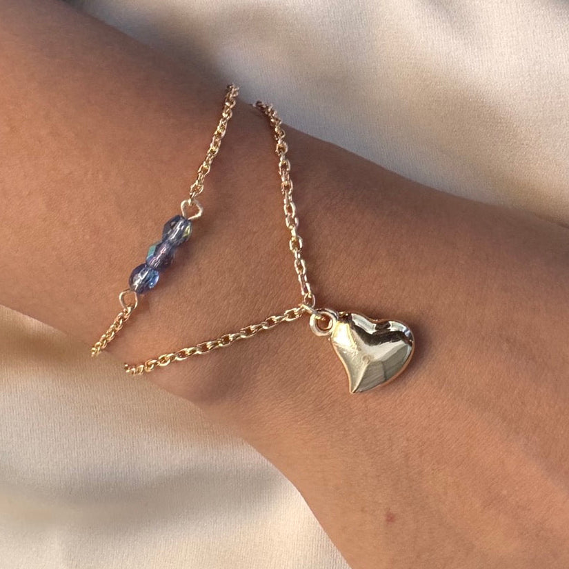 TFC Heart Blue Bead Charm Gold Plated Bracelet