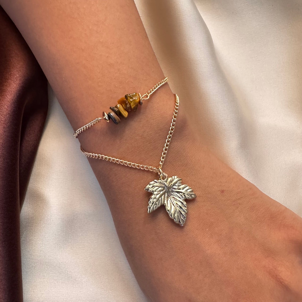 TFC Yellow Uncut Leaf Bead Charm Gold Plated Bracelet
