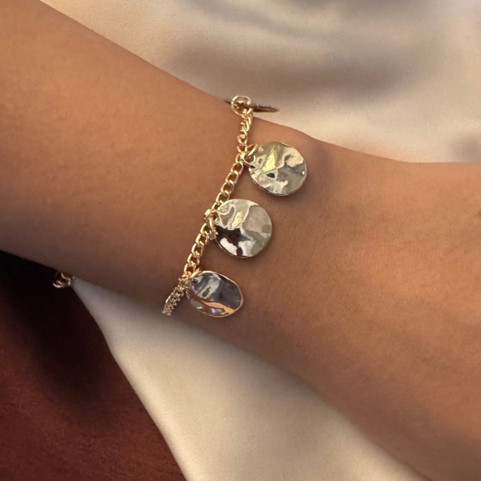 TFC Flat Coin Bead Charm Gold Plated Bracelet
