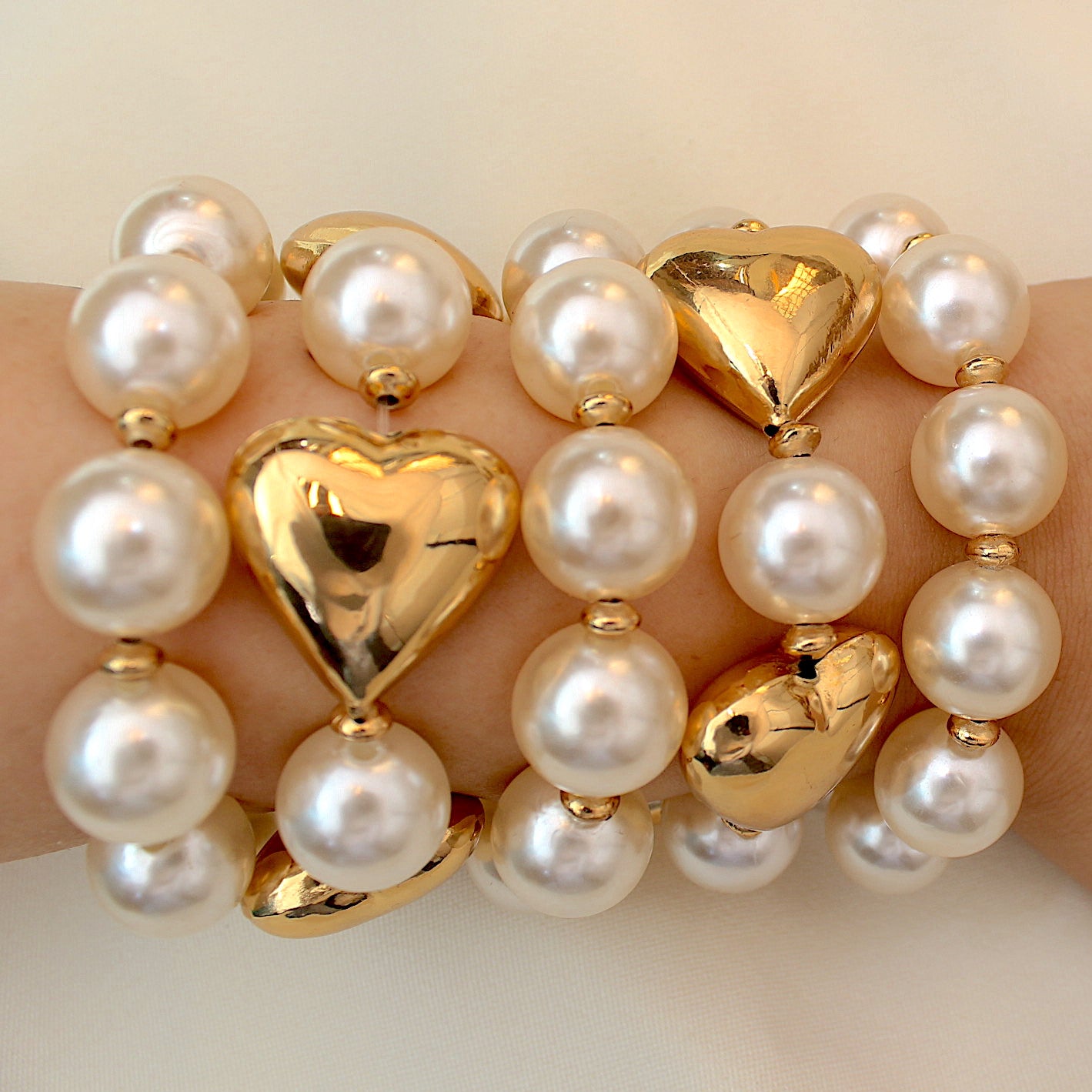 TFC Hearty Pearls Gold Plated Stacked Bracelet (Set of 5)