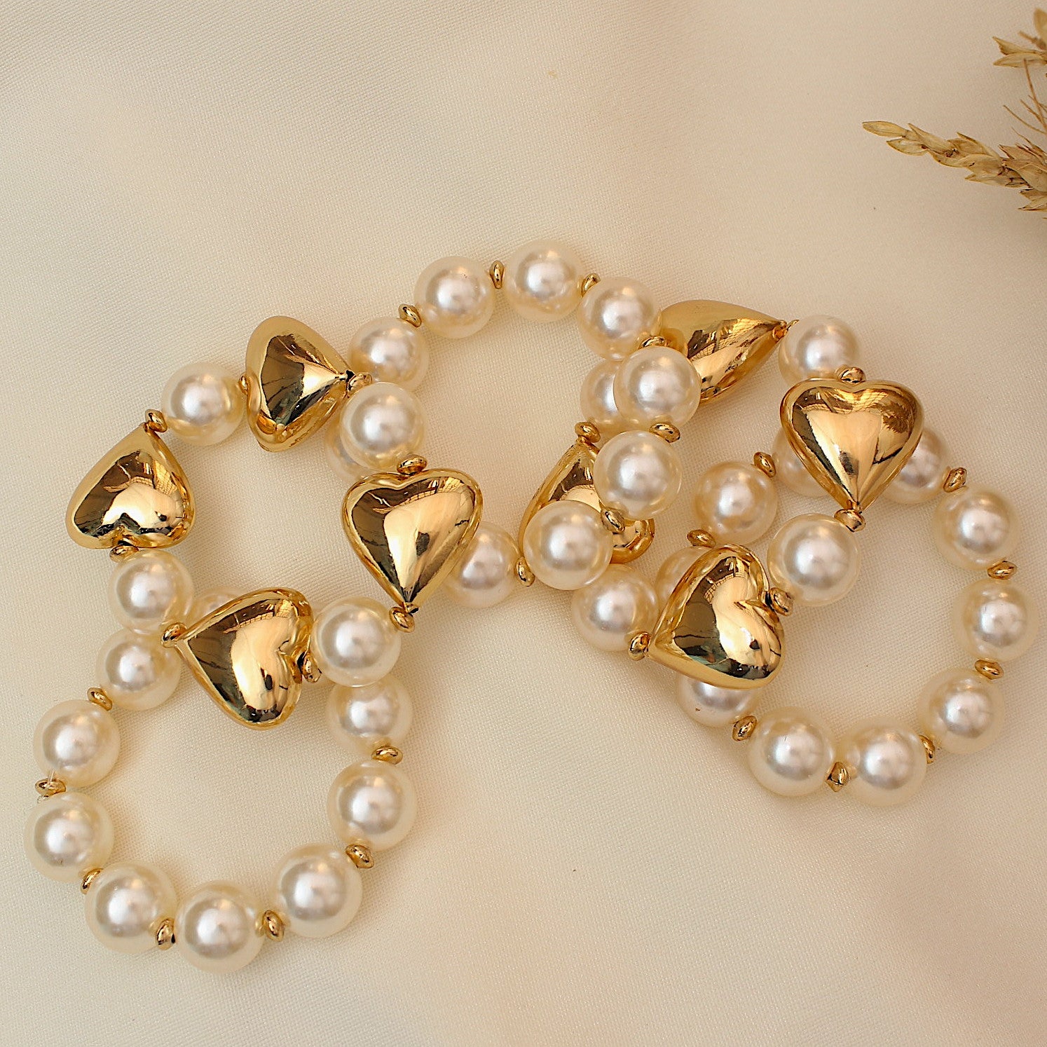 TFC Hearty Pearls Gold Plated Stacked Bracelet (Set of 5)
