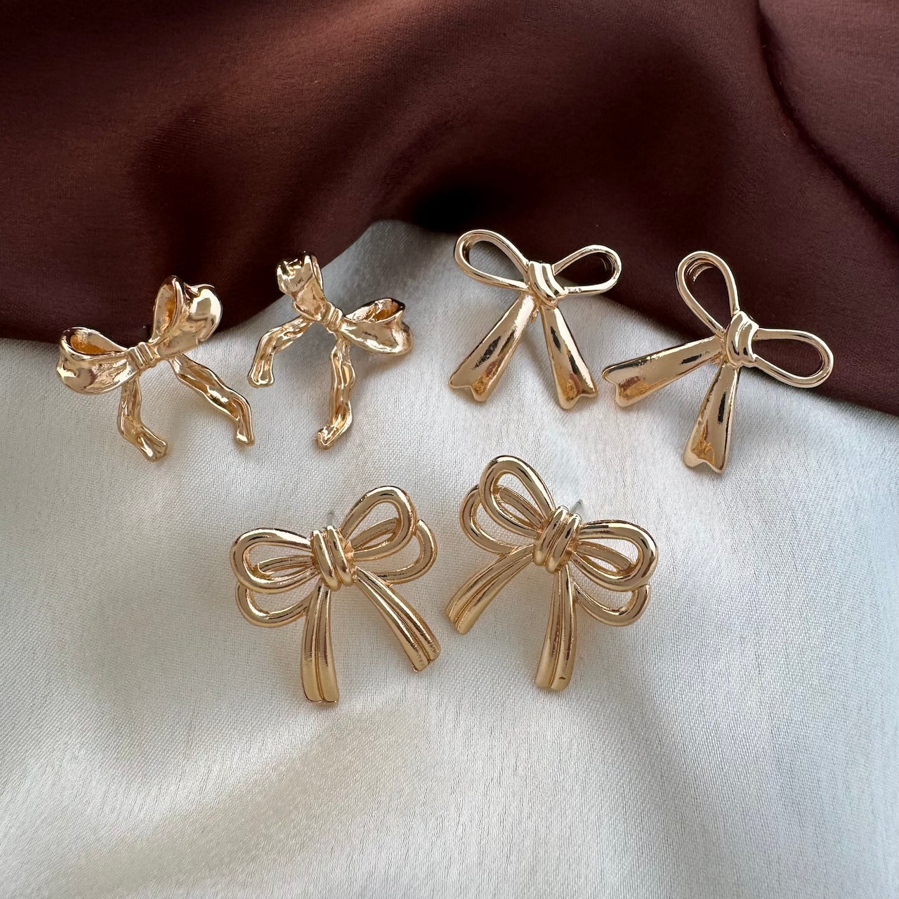 TFC Bow Fusion Multi Gold Plated Stud Earrings Combo Set