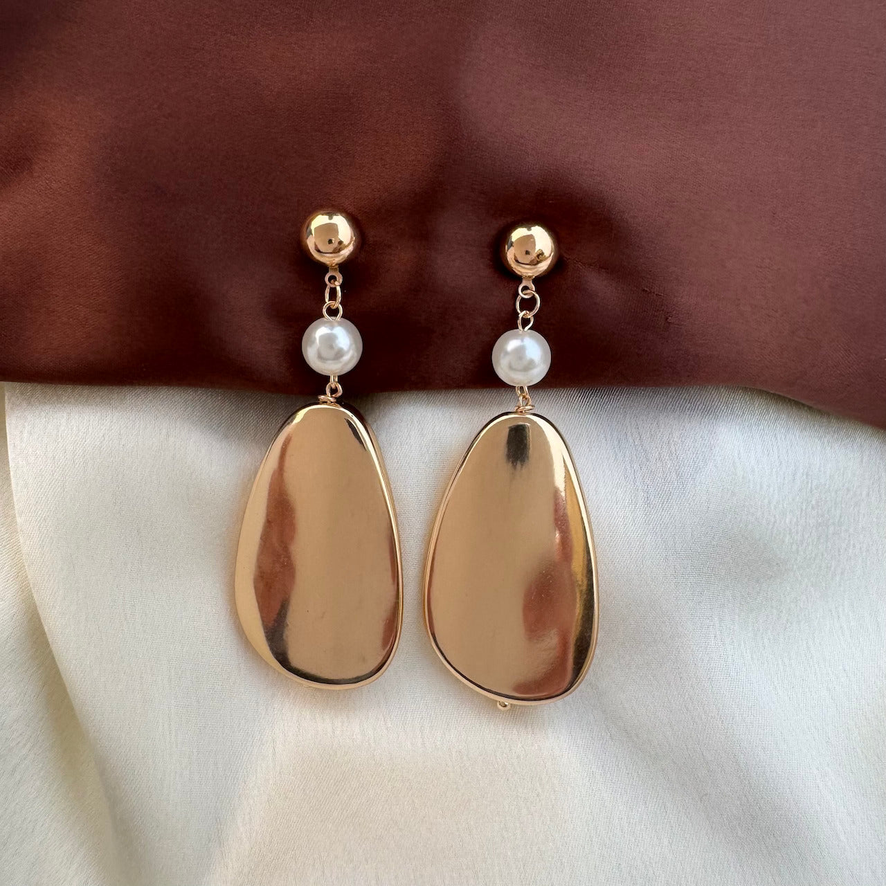 TFC Pearl Toned Gold Plated Dangler Earrings