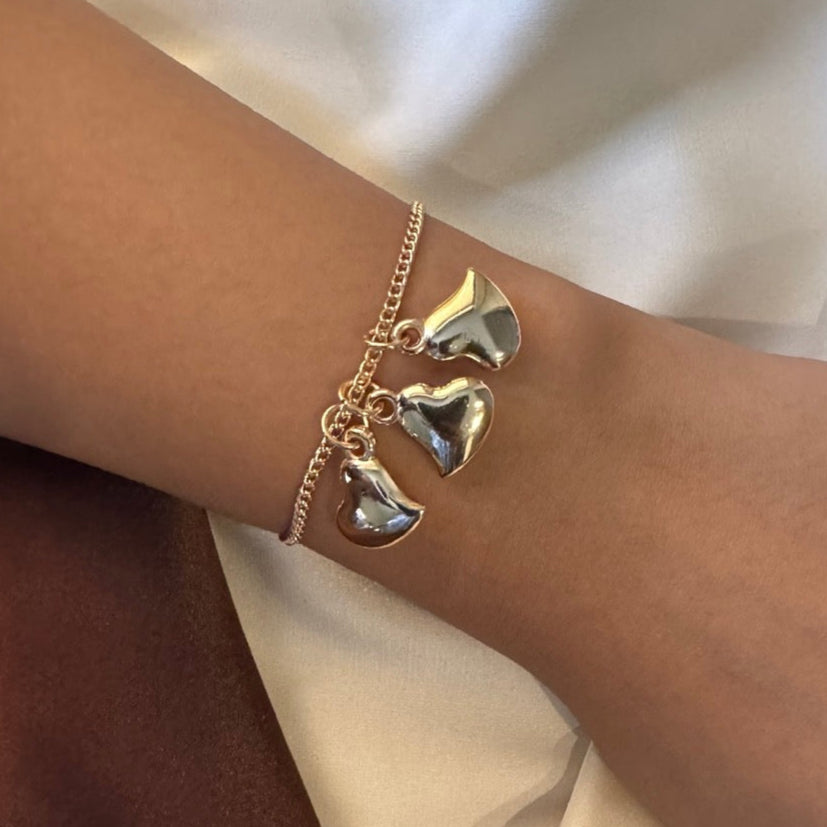 TFC Trio Heart Bead Gold Plated Bracelet