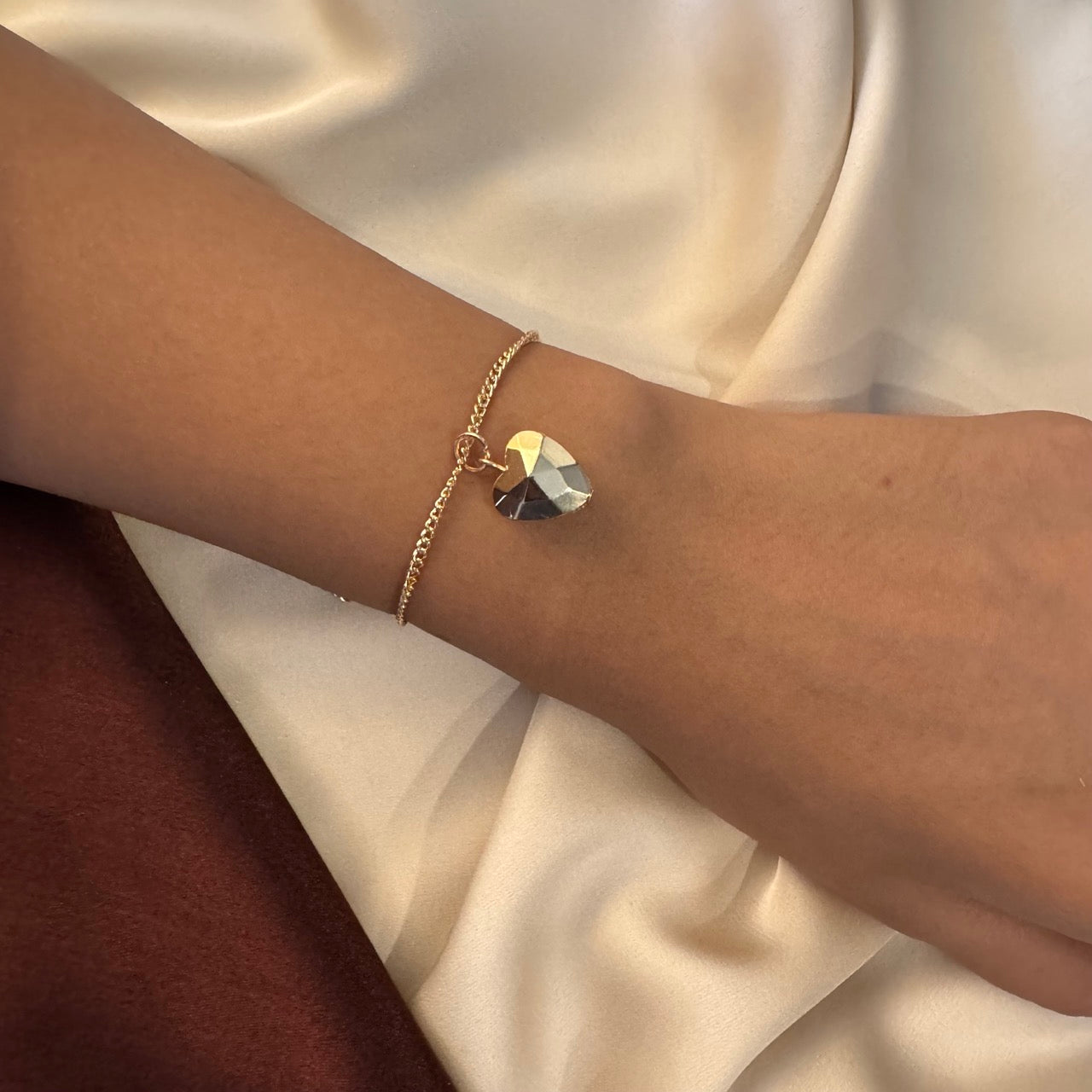 TFC Textured Heart Bead Gold Plated Bracelet