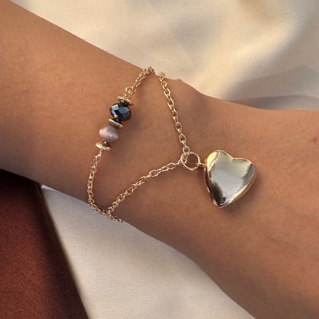 TFC Heart Blue Bead Gold Plated Bracelet