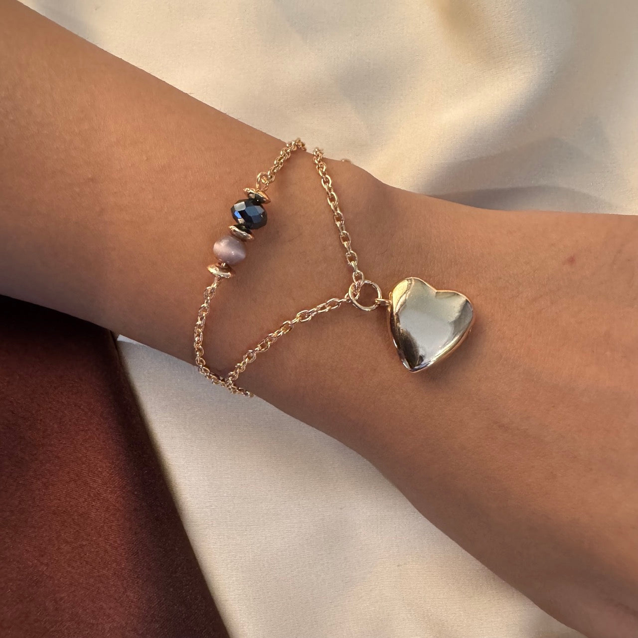 TFC Heart Blue Bead Gold Plated Bracelet