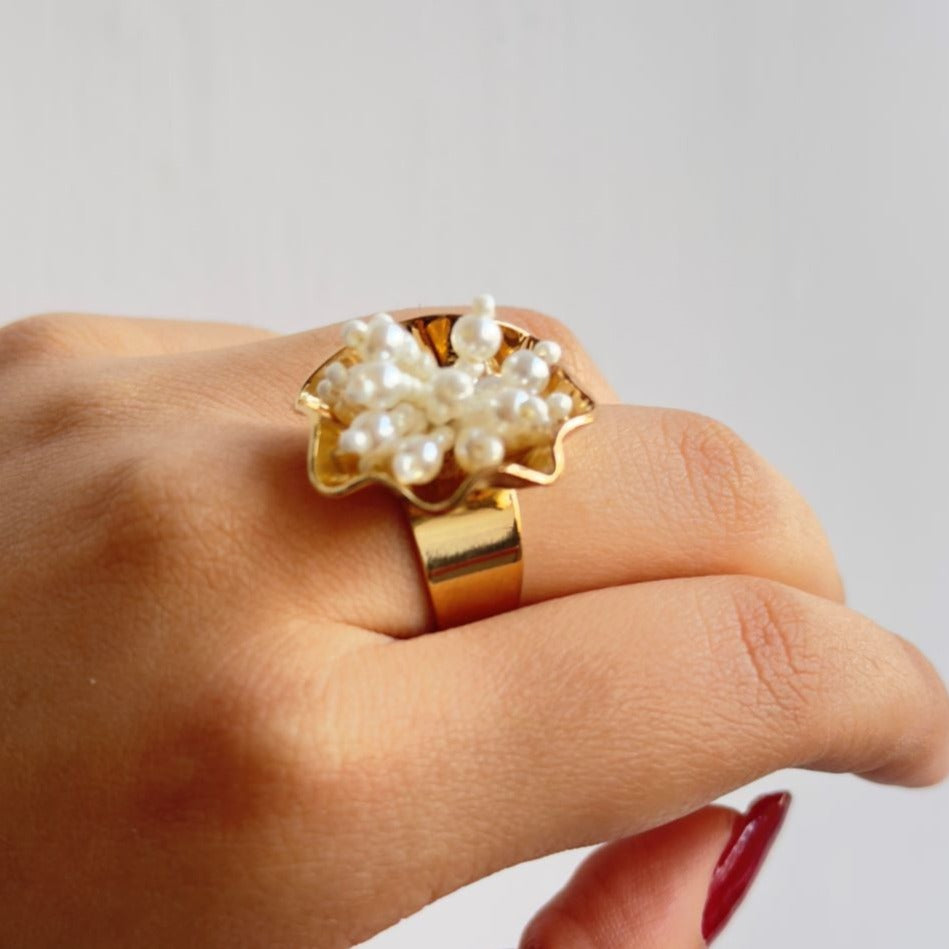 TFC Pearly Tart Gold Plated Adjustable Ring