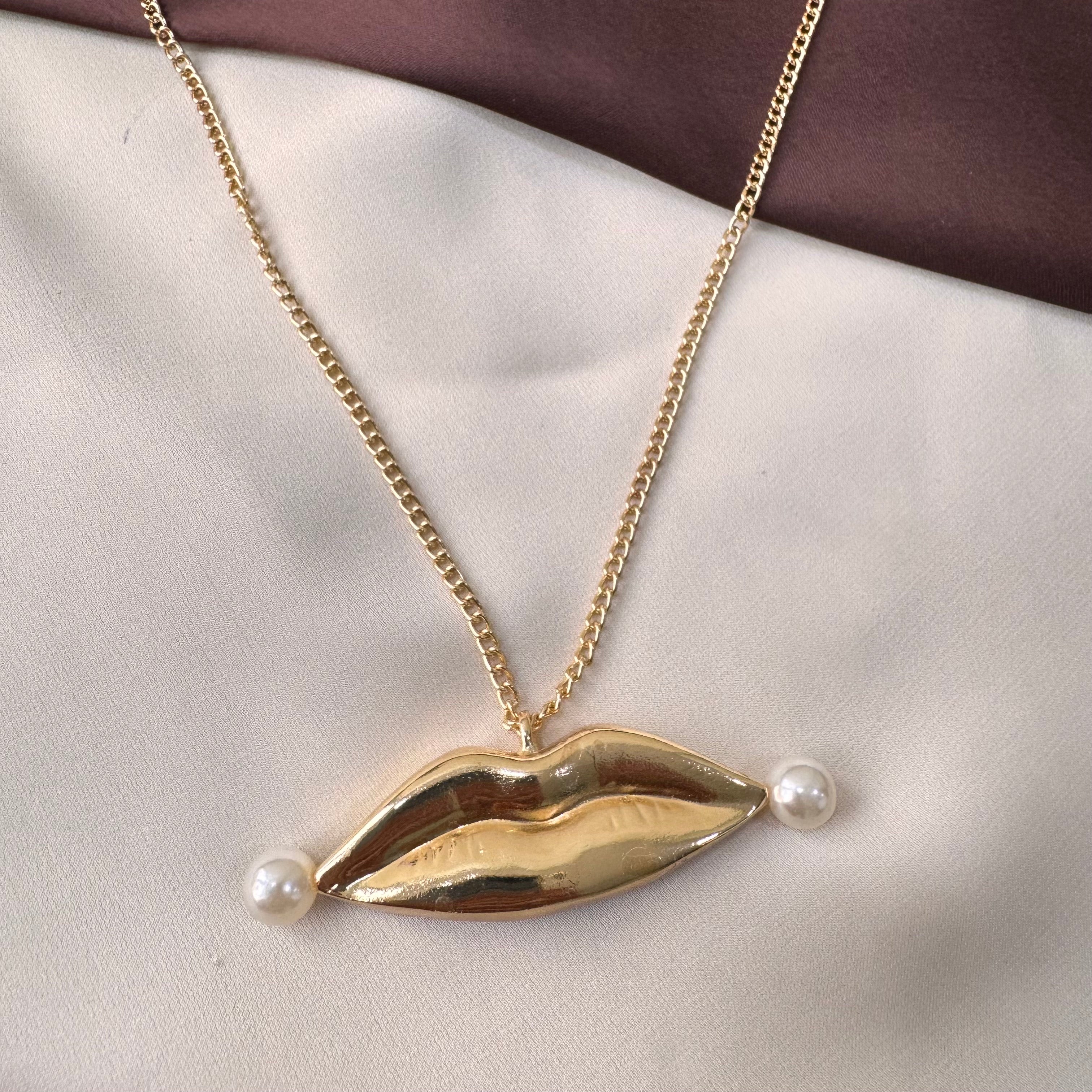 TFC Lips Gold Plated Pendant Necklace