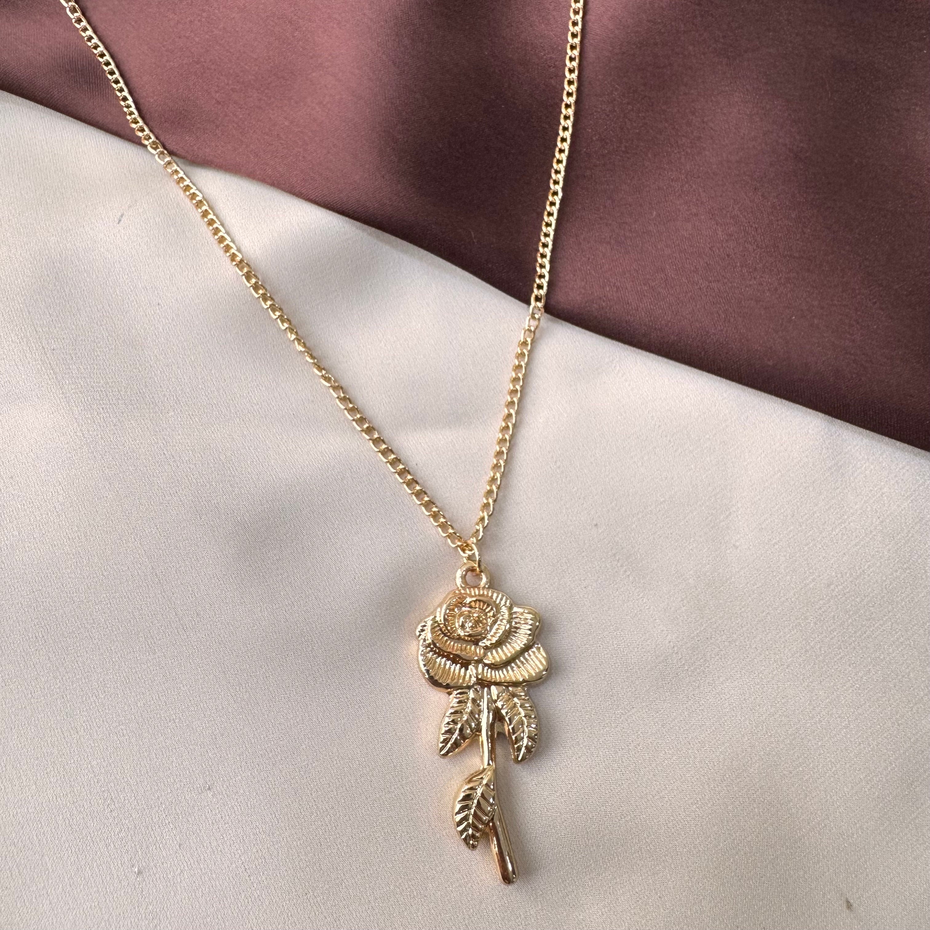 TFC Rose Flower Gold Plated Pendant Necklace