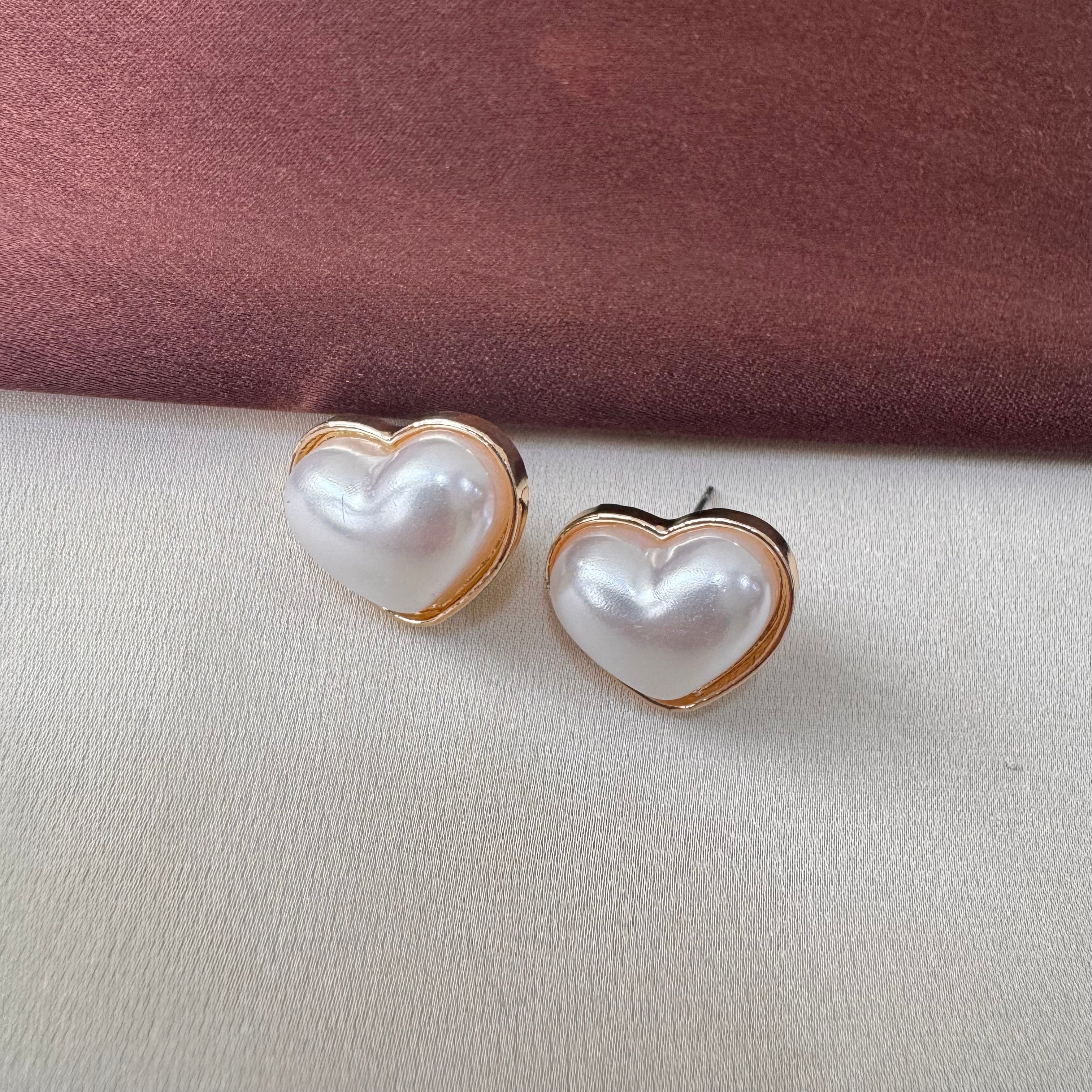 TFC Pearl Heart Gold Plated Stud Earrings