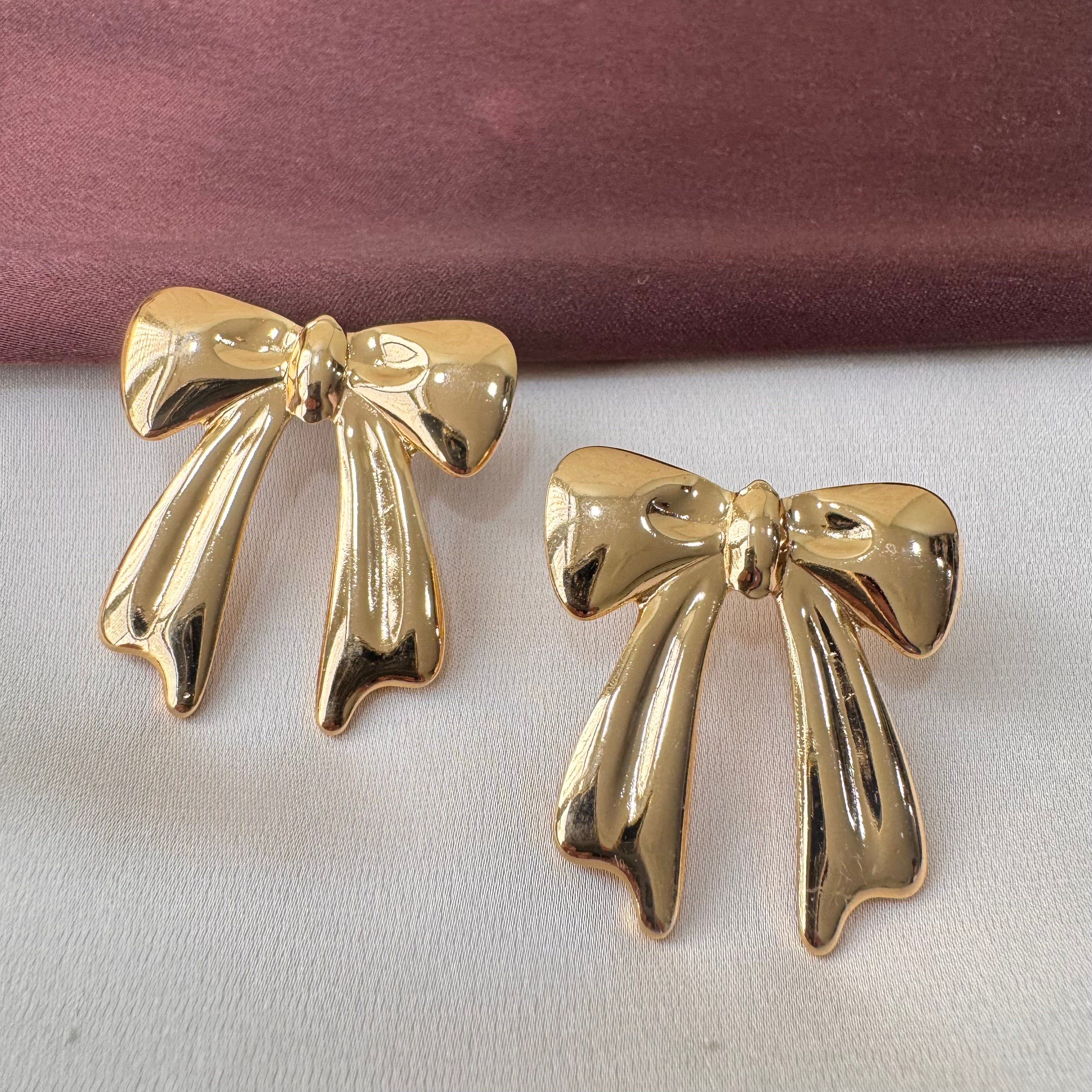 TFC Ribbon Bow Gold Plated Stud Earrings