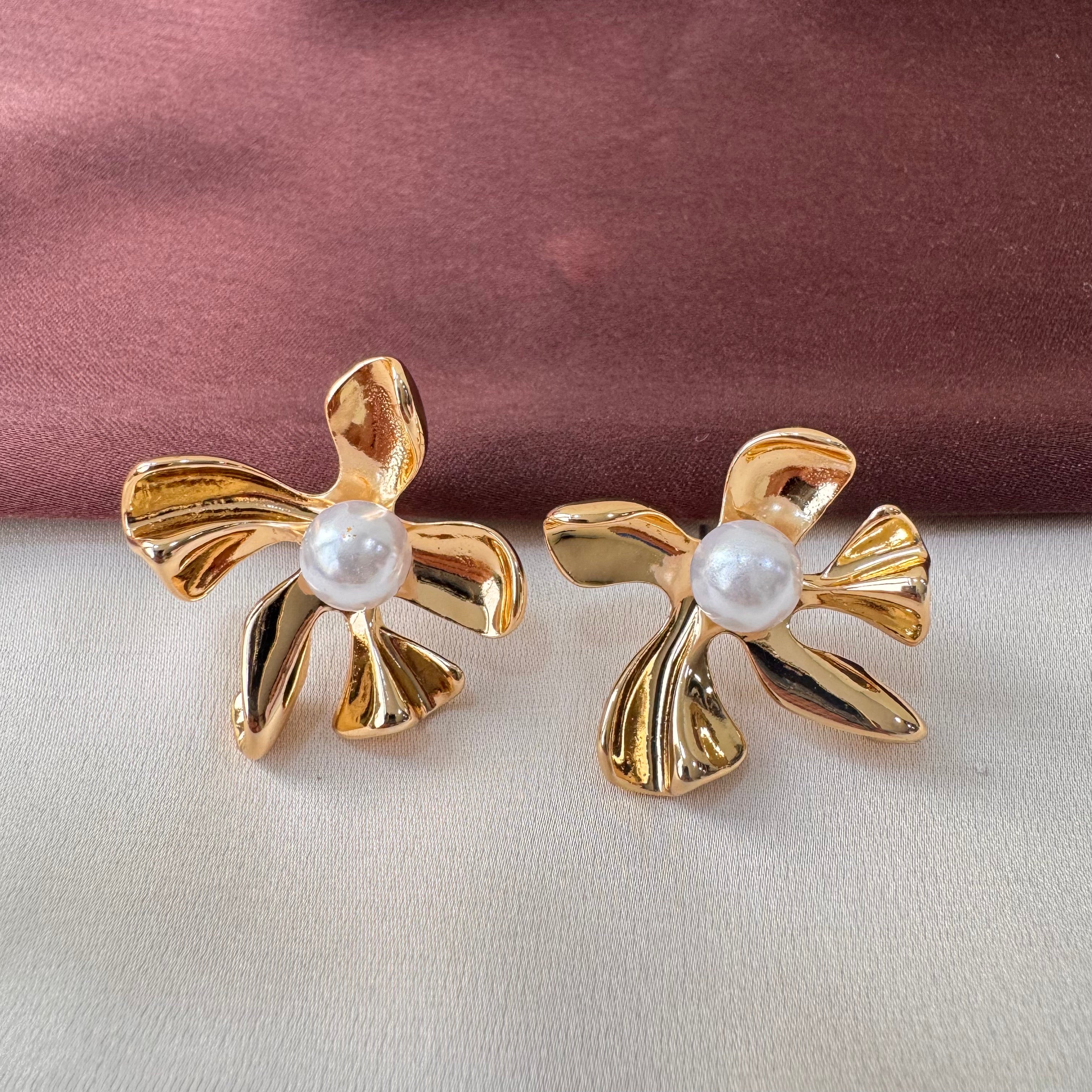 TFC Timeless Pearl Gold Plated Stud Earrings