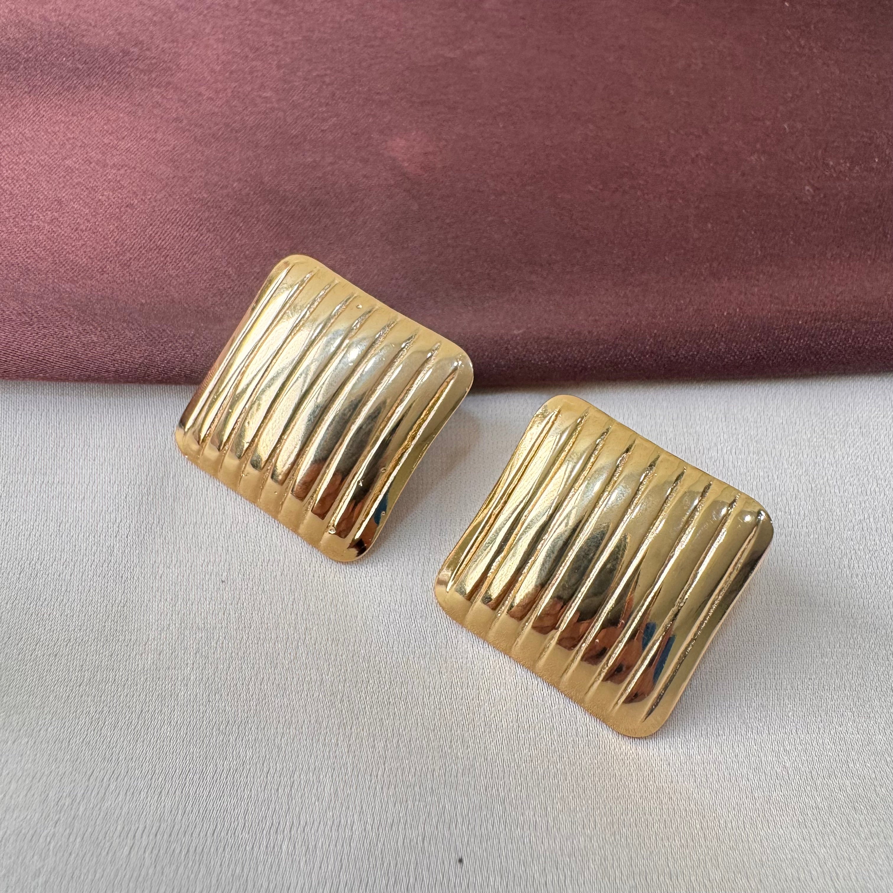 TFC Liner Square Gold Plated Stud Earrings