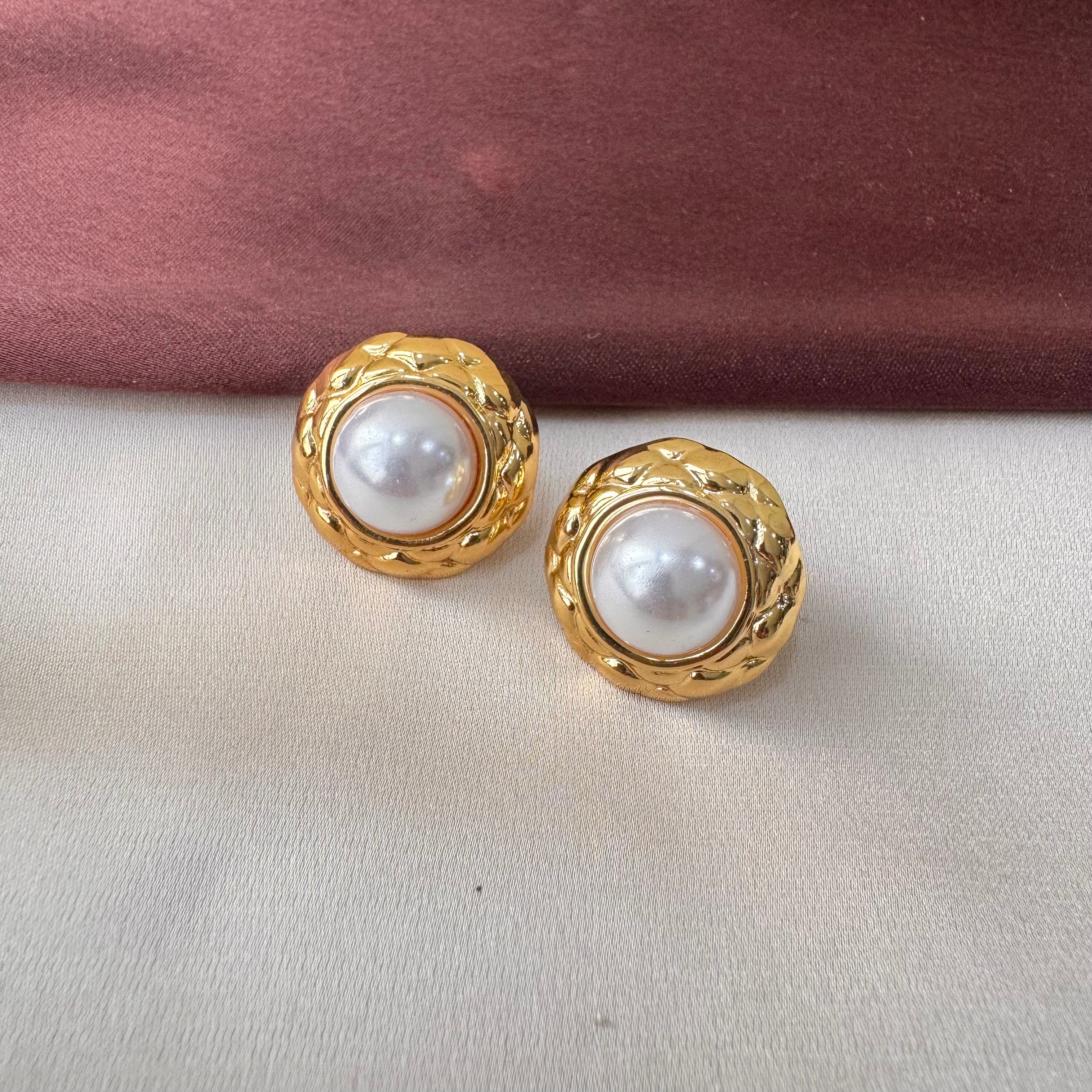 TFC Pearl Pasty Gold Plated Stud Earrings