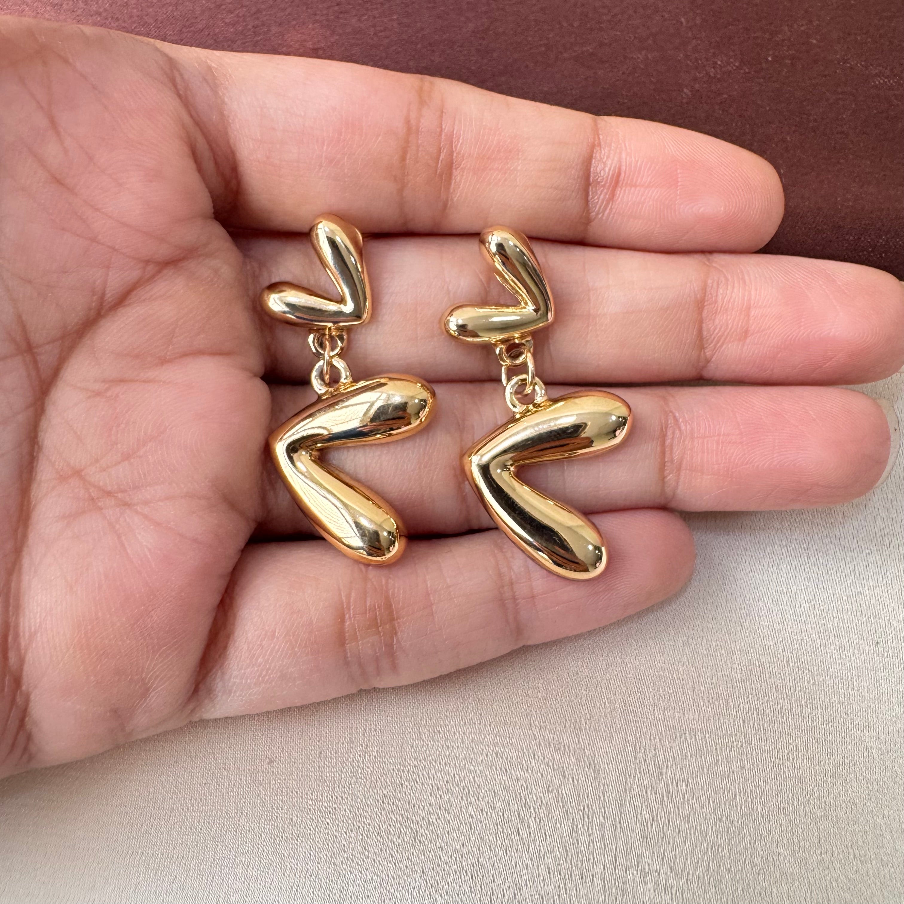 TFC Dual Hanging Heart Gold Plated Dangler Earrings