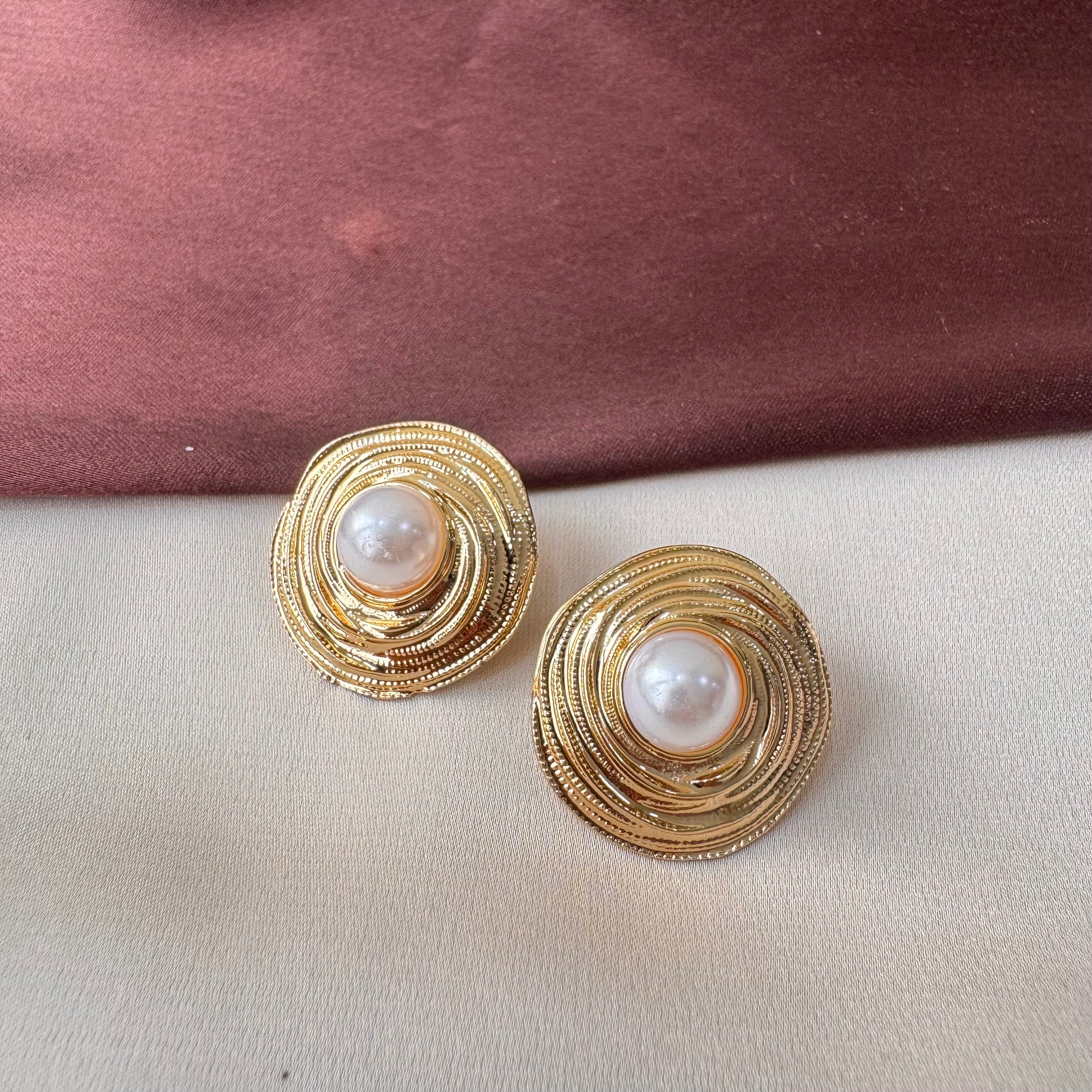 TFC Pearls Gold Plated Stud Earrings